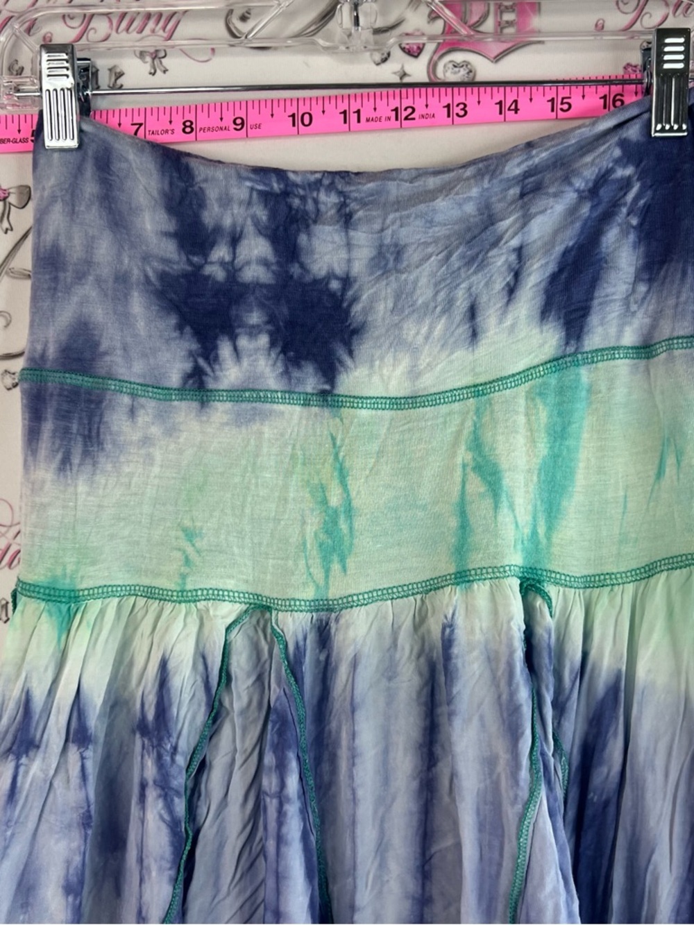 Papillon skirt or mini dress strapless Boho Tie-Dye Maxi Skirt in Teal and Navy - Picture 5 of 9